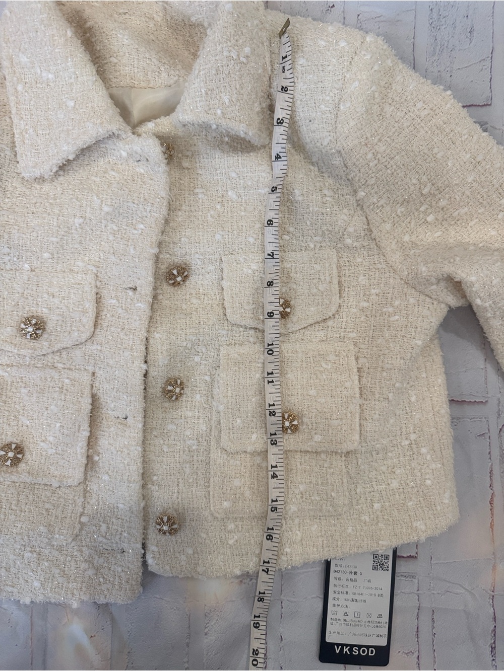 Cropped Bouclé Jacket in Cream - Elegant Women's Coat - Picture 7 of 9